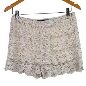 Zara Shorts L Womens Crochet Cream Lace Side Zipper Closure 100% Cotton